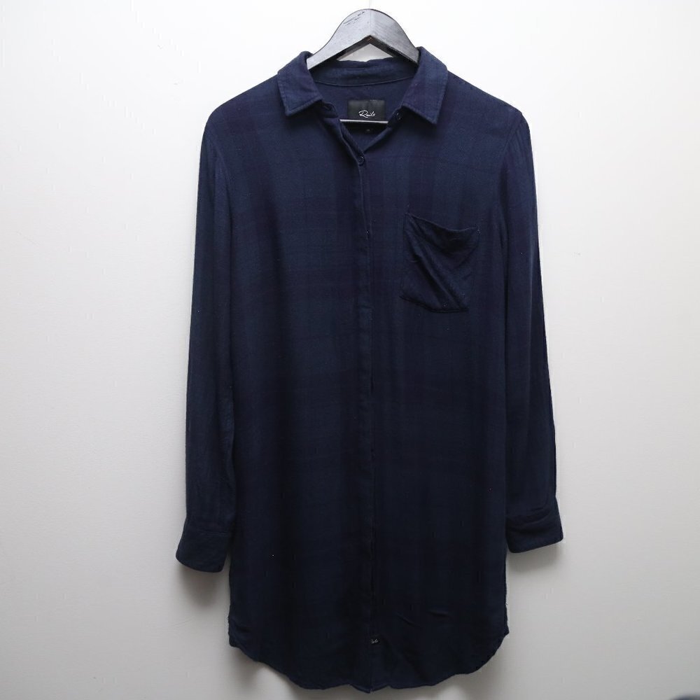 Rails Bianca Long-Sleeve Plaid Flannel Dark Blue Shirt Mini Button Down